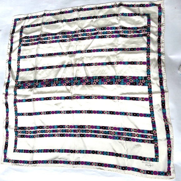 Monique Martin Designer Silk Scarf Square 25 1/2" Vintage Beige Purple Blue - Picture 1 of 4